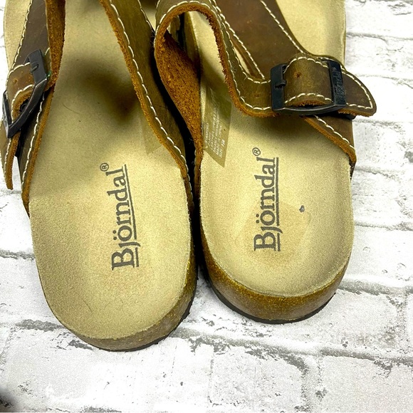 Bjorndal Womens Stanford Brown Leather Buckle Sandals Size 8.5 Toe Strap Neutral - Picture 2 of 10